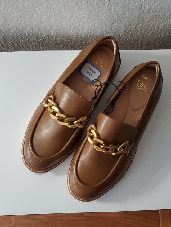 Time and Tru Shoes - Time and Tru Tan Loafers with Gold Chain Accent